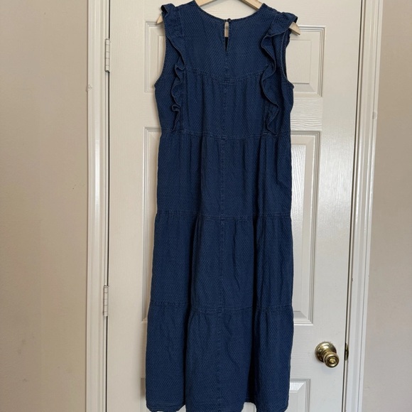 Madewell Dresses & Skirts - MADEWELL Women's L Indigo Blue Ruffled-Bodice Cotton Tiered Boho Midi Dress